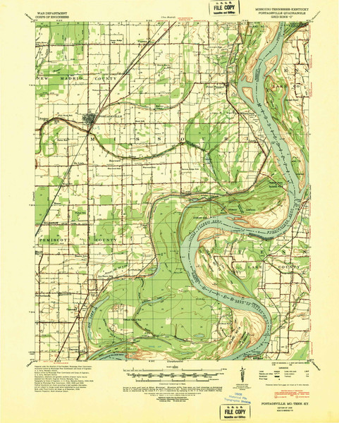 Portageville, Missouri 1939 (1941) USGS Old Topo Map Reprint 15x15 TN Quad 325157