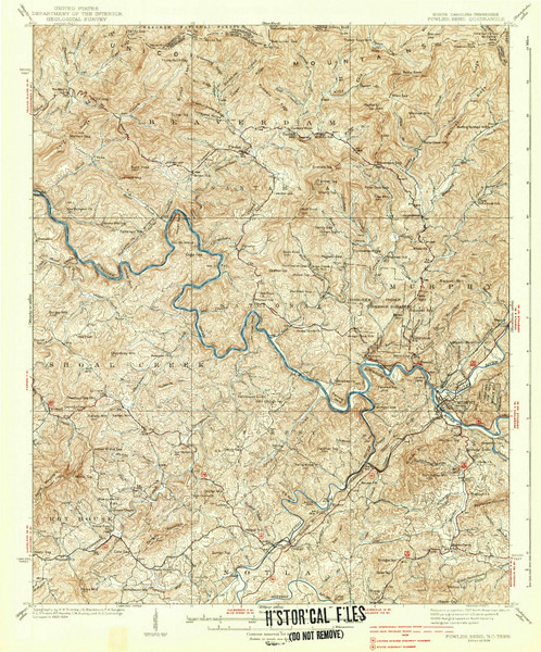 Fowler Bend, North Carolina 1938 (1938) USGS Old Topo Map Reprint 15x15 TN Quad 161417