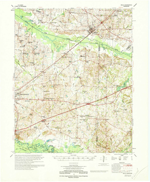 Bells, Tennessee 1970 (1970) USGS Old Topo Map Reprint 15x15 TN Quad 143738 Bells, Tennessee 1970 (1970) USGS Old Topo Map Reprint 15x15 TN Quad 143738