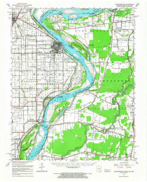 Caruthersville, Missouri 1951 (1968) USGS Old Topo Map Reprint 15x15 TN Quad 148850 Caruthersville, Missouri 1951 (1968) USGS Old Topo Map Reprint 15x15 TN Quad 148850