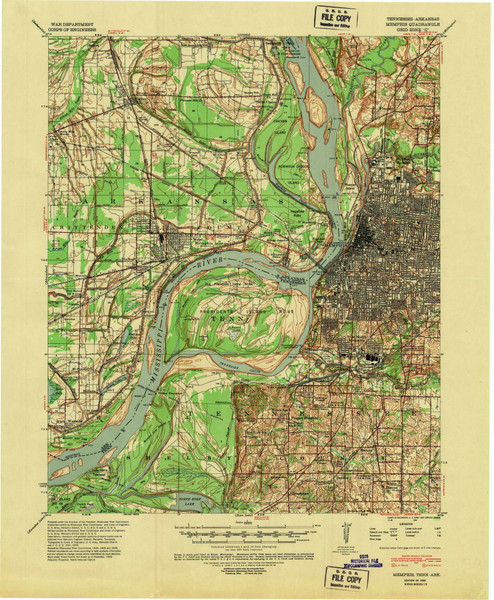 Memphis, Tennessee 1939 (1944) USGS Old Topo Map Reprint 15x15 TN Quad 150225 Memphis, Tennessee 1939 (1944) USGS Old Topo Map Reprint 15x15 TN Quad 150225