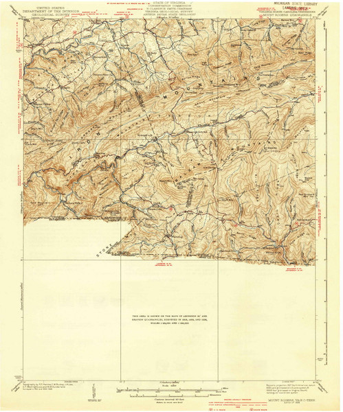 Mount Rogers, Virginia 1939 (1939) USGS Old Topo Map Reprint 15x15 TN Quad 188380