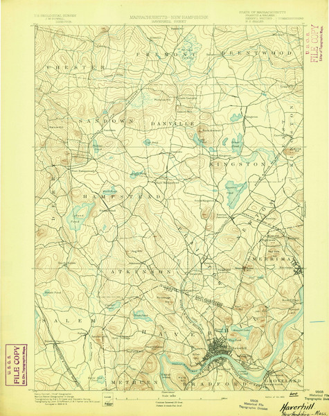 Haverhill, Massachusetts 1893 (1893) USGS Old Topo Map Reprint 15x15 NH Quad 352768 Haverhill, Massachusetts 1893 (1893) USGS Old Topo Map Reprint 15x15 NH Quad 352768