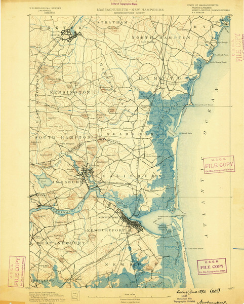 Newburyport, Massachusetts 1890 (1890) USGS Old Topo Map Reprint 15x15 NH Quad 352890