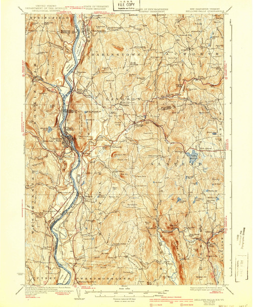 Bellows Falls, New Hampshire 1930 (1940) USGS Old Topo Map Reprint 15x15 NH Quad 329941 Bellows Falls, New Hampshire 1930 (1940) USGS Old Topo Map Reprint 15x15 NH Quad 329941