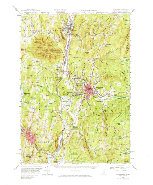 Claremont, New Hampshire 1957 (1973) USGS Old Topo Map Reprint 15x15 NH Quad 329962