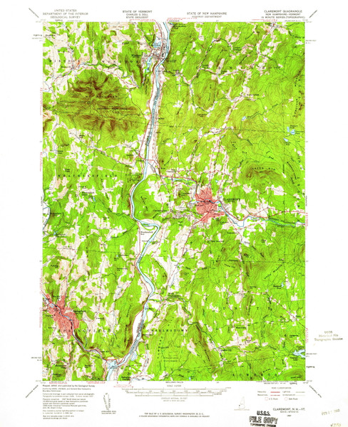 Claremont, New Hampshire 1957 (1960) USGS Old Topo Map Reprint 15x15 NH Quad 329964