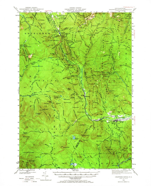 Crawford Notch, New Hampshire 1946 (1965) USGS Old Topo Map Reprint 15x15 NH Quad 329990 Crawford Notch, New Hampshire 1946 (1965) USGS Old Topo Map Reprint 15x15 NH Quad 329990