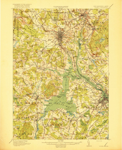 Dover, New Hampshire 1918 (1918) USGS Old Topo Map Reprint 15x15 NH Quad 460364 Dover, New Hampshire 1918 (1918) USGS Old Topo Map Reprint 15x15 NH Quad 460364