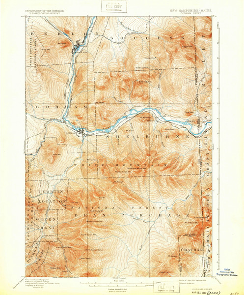 Gorham, New Hampshire 1893 (1932) USGS Old Topo Map Reprint 15x15 NH Quad 330067 Gorham, New Hampshire 1893 (1932) USGS Old Topo Map Reprint 15x15 NH Quad 330067