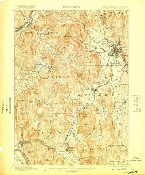 Keene, New Hampshire 1898 (1917) USGS Old Topo Map Reprint 15x15 NH Quad 330112 Keene, New Hampshire 1898 (1917) USGS Old Topo Map Reprint 15x15 NH Quad 330112