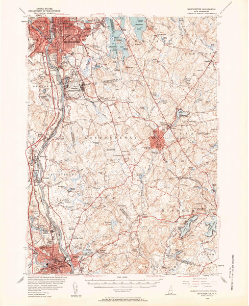 Manchester, New Hampshire 1953 (1958) USGS Old Topo Map Reprint 15x15 NH Quad 330135 Manchester, New Hampshire 1953 (1958) USGS Old Topo Map Reprint 15x15 NH Quad 330135