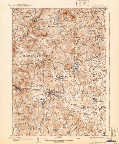 Milford, New Hampshire 1906 (1939) USGS Old Topo Map Reprint 15x15 NH Quad 330158