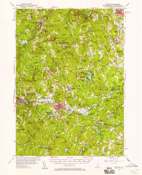 Milford, New Hampshire 1953 (1958) USGS Old Topo Map Reprint 15x15 NH Quad 330162 Milford, New Hampshire 1953 (1958) USGS Old Topo Map Reprint 15x15 NH Quad 330162