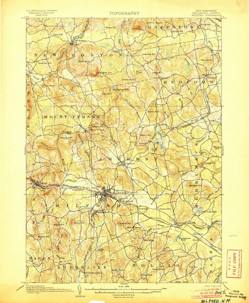 Milford, New Hampshire 1906 (1906) USGS Old Topo Map Reprint 15x15 NH Quad 330164