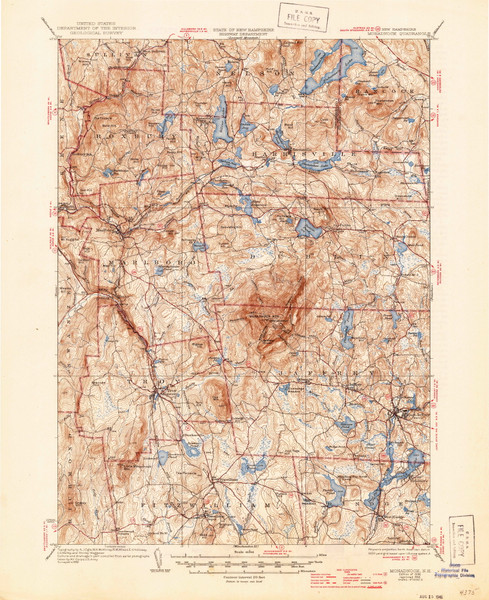 Monadnock, New Hampshire 1936 (1946) USGS Old Topo Map Reprint 15x15 NH Quad 330171 Monadnock, New Hampshire 1936 (1946) USGS Old Topo Map Reprint 15x15 NH Quad 330171