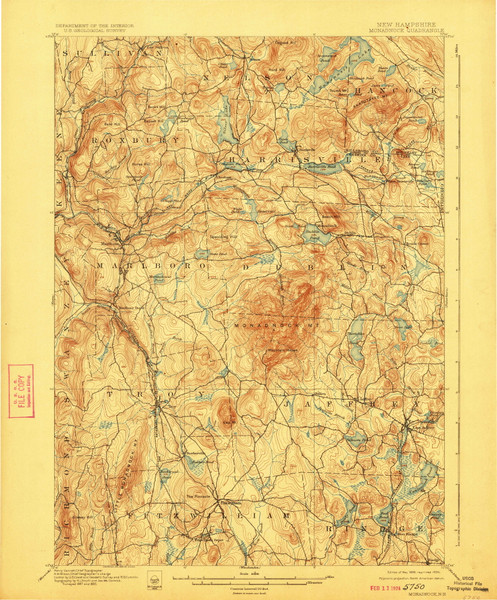 Monadnock, New Hampshire 1898 (1924) USGS Old Topo Map Reprint 15x15 NH Quad 330188 Monadnock, New Hampshire 1898 (1924) USGS Old Topo Map Reprint 15x15 NH Quad 330188