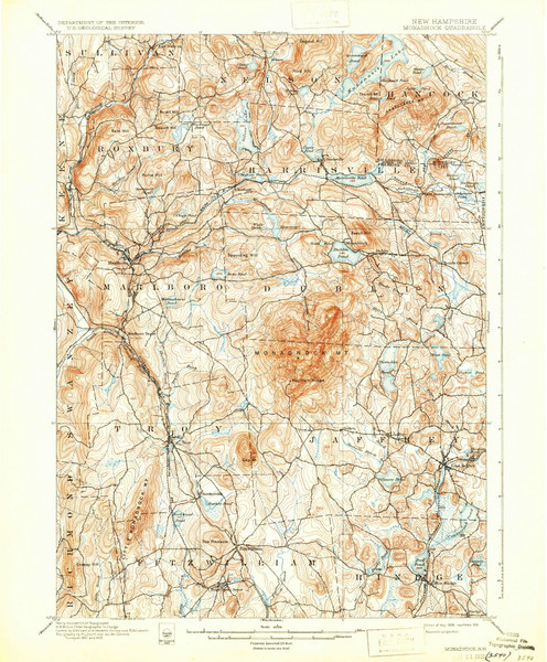 Monadnock, New Hampshire 1898 (1931) USGS Old Topo Map Reprint 15x15 NH Quad 330189 Monadnock, New Hampshire 1898 (1931) USGS Old Topo Map Reprint 15x15 NH Quad 330189