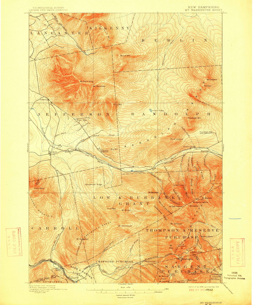 Mt. Washington, New Hampshire 1896 (1915) USGS Old Topo Map Reprint 15x15 NH Quad 330251 Mt. Washington, New Hampshire 1896 (1915) USGS Old Topo Map Reprint 15x15 NH Quad 330251