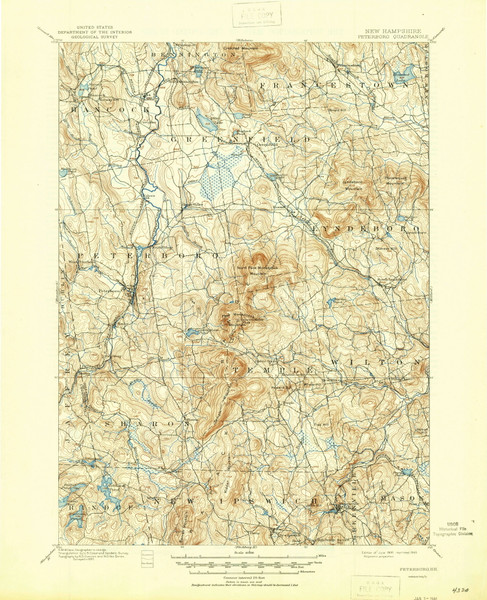 Peterboro, New Hampshire 1900 (1945) USGS Old Topo Map Reprint 15x15 NH Quad 330304