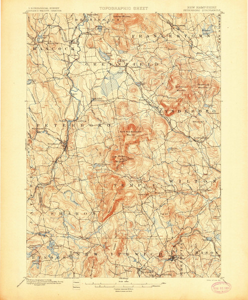 Peterboro, New Hampshire 1900 (1900) USGS Old Topo Map Reprint 15x15 NH Quad 330306