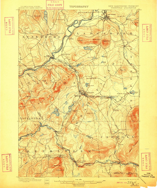 Whitefield, New Hampshire 1900 (1909) USGS Old Topo Map Reprint 15x15 NH Quad 330373 Whitefield, New Hampshire 1900 (1909) USGS Old Topo Map Reprint 15x15 NH Quad 330373