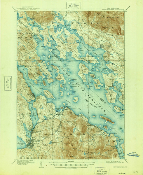 Winnipesaukee, New Hampshire 1909 (1945) USGS Old Topo Map Reprint 15x15 NH Quad 330384 Winnipesaukee, New Hampshire 1909 (1945) USGS Old Topo Map Reprint 15x15 NH Quad 330384