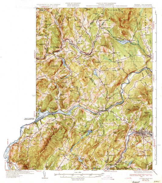 Littleton, Vermont 1935 (1935) USGS Old Topo Map Reprint 15x15 NH Quad 338026 Littleton, Vermont 1935 (1935) USGS Old Topo Map Reprint 15x15 NH Quad 338026