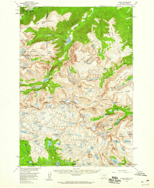 Alpine, Montana 1956 (1960) USGS Old Topo Map Reprint 15x15 WY Quad 267804