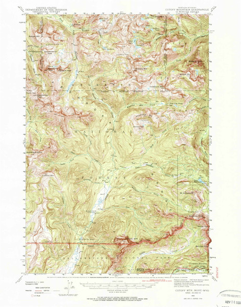 Cutoff Mtn, Montana 1942 (1969) USGS Old Topo Map Reprint 15x15 WY Quad 267959