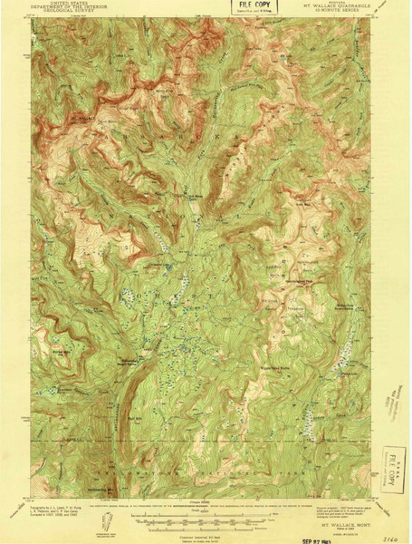 Mt Wallace, Montana 1943 (1943) USGS Old Topo Map Reprint 15x15 WY Quad 268175