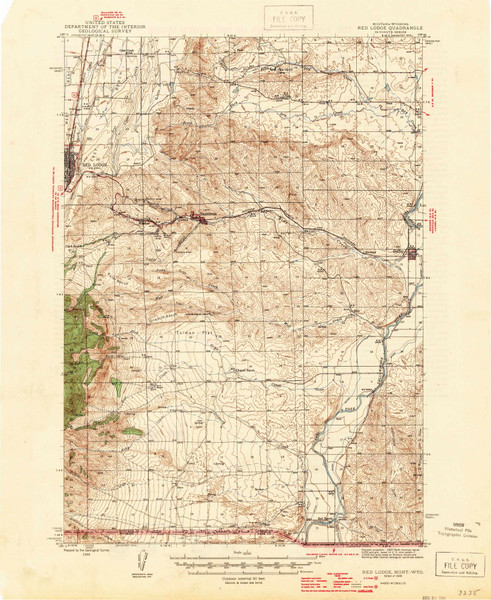 Red Lodge, Montana 1944 (1946) USGS Old Topo Map Reprint 15x15 WY Quad 268241