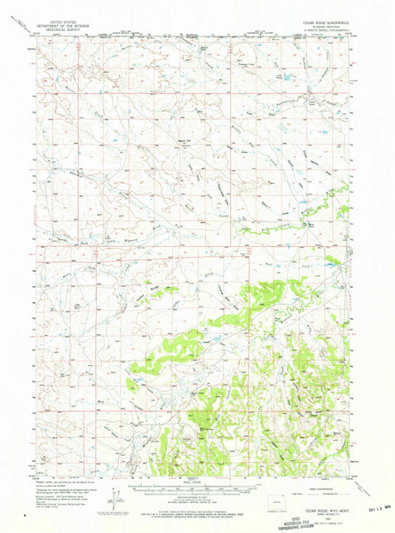 Cedar Ridge, Wyoming 1957 (1975) USGS Old Topo Map Reprint 15x15 WY Quad 342051
