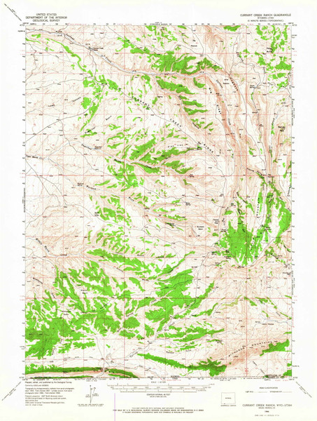 Currant Creek Ranch, Wyoming 1966 (1967) USGS Old Topo Map Reprint 15x15 WY Quad 342077