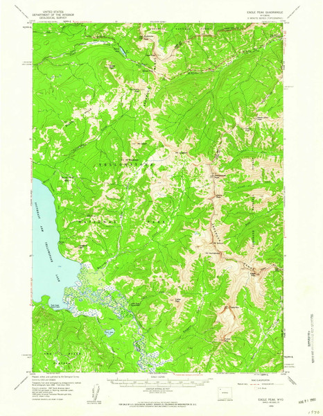 Eagle Peak, Wyoming 1959 (1960) USGS Old Topo Map Reprint 15x15 WY Quad 342095 Eagle Peak, Wyoming 1959 (1960) USGS Old Topo Map Reprint 15x15 WY Quad 342095