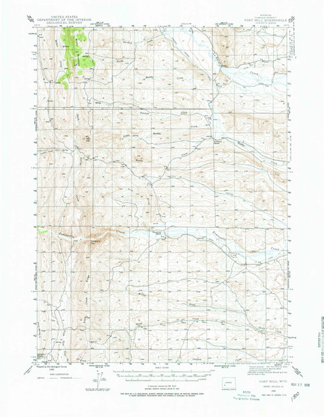 Fort Hill, Wyoming 1945 (1978) USGS Old Topo Map Reprint 15x15 WY Quad 342110