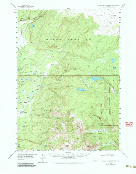 Grassy Lake Reservoir, Wyoming 1956 (1986) USGS Old Topo Map Reprint 15x15 WY Quad 342131 Grassy Lake Reservoir, Wyoming 1956 (1986) USGS Old Topo Map Reprint 15x15 WY Quad 342131