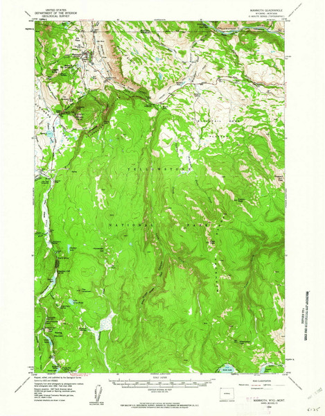 Mammoth, Wyoming 1958 (1962) USGS Old Topo Map Reprint 15x15 WY Quad 342163
