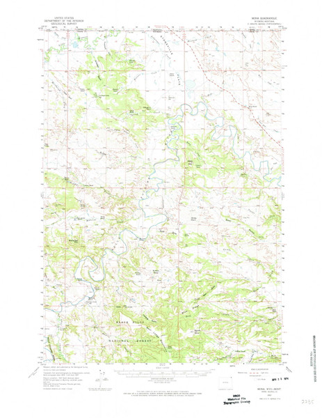 Mona, Wyoming 1957 (1974) USGS Old Topo Map Reprint 15x15 WY Quad 342181