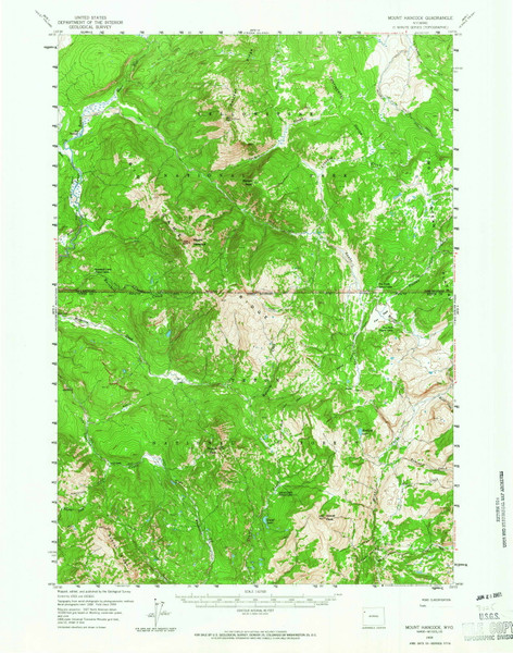 Mount Hancock, Wyoming 1959 (1965) USGS Old Topo Map Reprint 15x15 WY Quad 342189