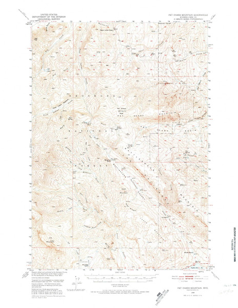 Pat O'Hara Mountain, Wyoming 1949 (1974) USGS Old Topo Map Reprint 15x15 WY Quad 342223