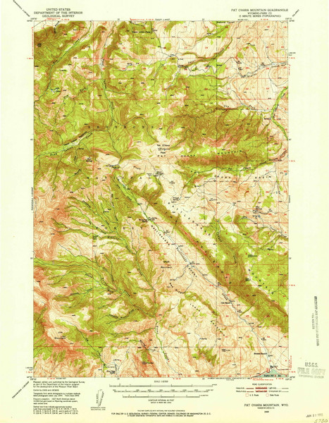 Pat O'Hara Mountain, Wyoming 1949 (1955) USGS Old Topo Map Reprint 15x15 WY Quad 342225