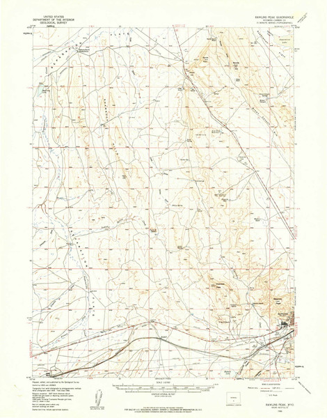 Rawlins Peak, Wyoming 1956 (1959) USGS Old Topo Map Reprint 15x15 WY Quad 342235