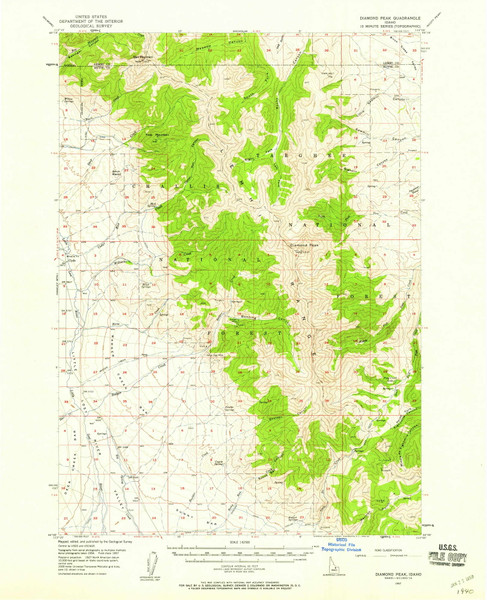Diamond Peak, Idaho 1957 (1958) USGS Old Topo Map Reprint 15x15 ID Quad 239036