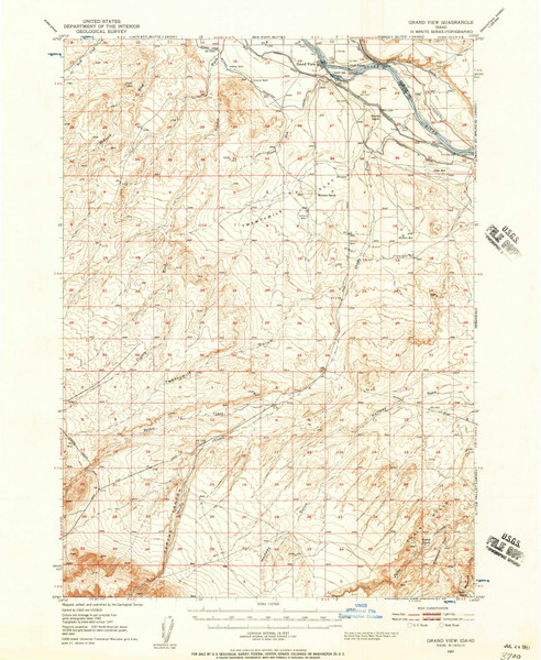 Grand View, Idaho 1947 (1957) USGS Old Topo Map Reprint 15x15 ID Quad 239093 Grand View, Idaho 1947 (1957) USGS Old Topo Map Reprint 15x15 ID Quad 239093