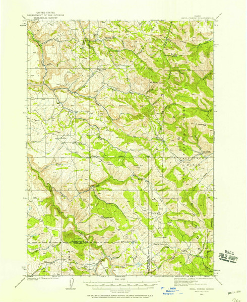Hell Creek, Idaho 1924 (1958) USGS Old Topo Map Reprint 15x15 ID Quad 239112 Hell Creek, Idaho 1924 (1958) USGS Old Topo Map Reprint 15x15 ID Quad 239112