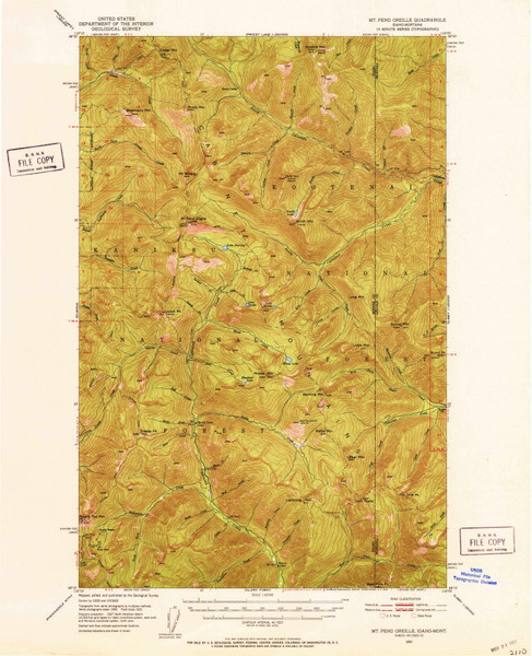Mt Pend Oreille, Idaho 1951 (1952) USGS Old Topo Map Reprint 15x15 ID Quad 239200 Mt Pend Oreille, Idaho 1951 (1952) USGS Old Topo Map Reprint 15x15 ID Quad 239200