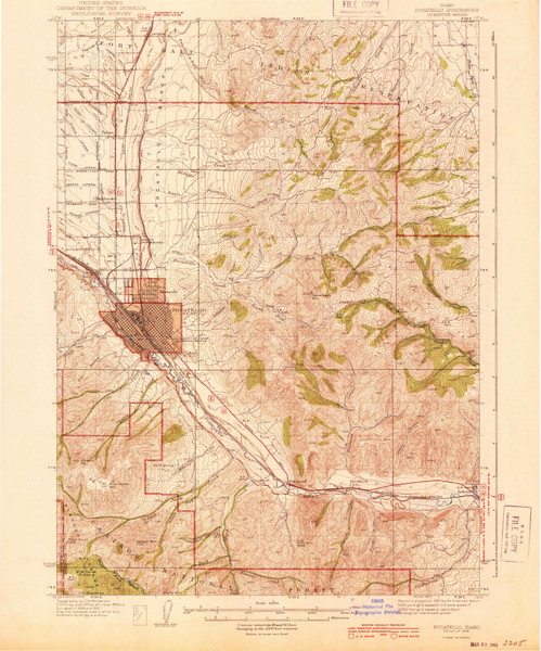 Pocatello, Idaho 1944 (1944) USGS Old Topo Map Reprint 15x15 ID Quad 239239 Pocatello, Idaho 1944 (1944) USGS Old Topo Map Reprint 15x15 ID Quad 239239