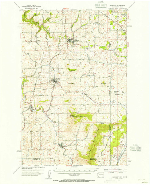 Fairfield, Washington 1954 (1956) USGS Old Topo Map Reprint 15x15 ID Quad 241104