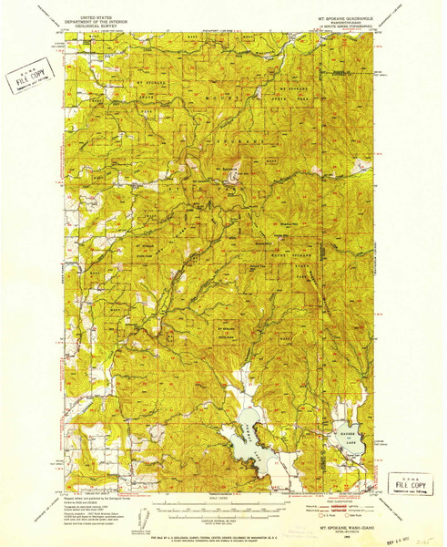 Mt Spokane, Washington 1950 (1952) USGS Old Topo Map Reprint 15x15 ID Quad 242690